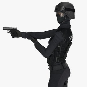 swat woman asian rigged 3D