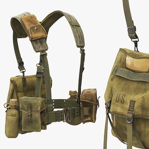 3D model M1956 Load-Carrying Harness with Butt Pack and Canteen Green