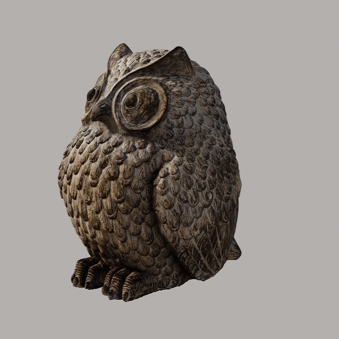 Carved Owl Statue Obj