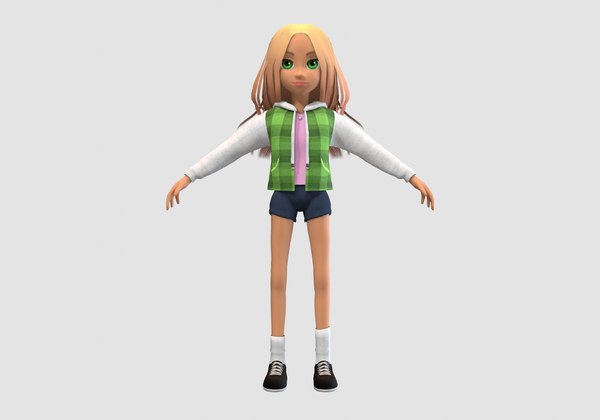 3D model blond cartoon girl