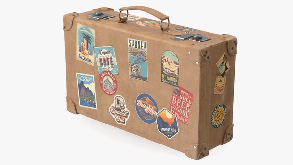 modèle 3D de Petite valise en cuir vintage avec autocollants de