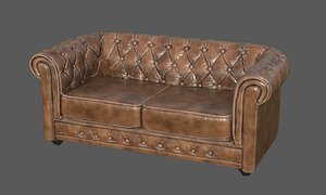 Vintage Chesterfield Leather Sofa High-Quality 3D Model PBR 4K Textures Game-Ready Archviz R