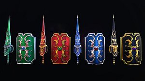PBR Lance and Shield Low-poly 3D model