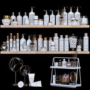 3D Set of cosmetics on the shelf for beauty salons