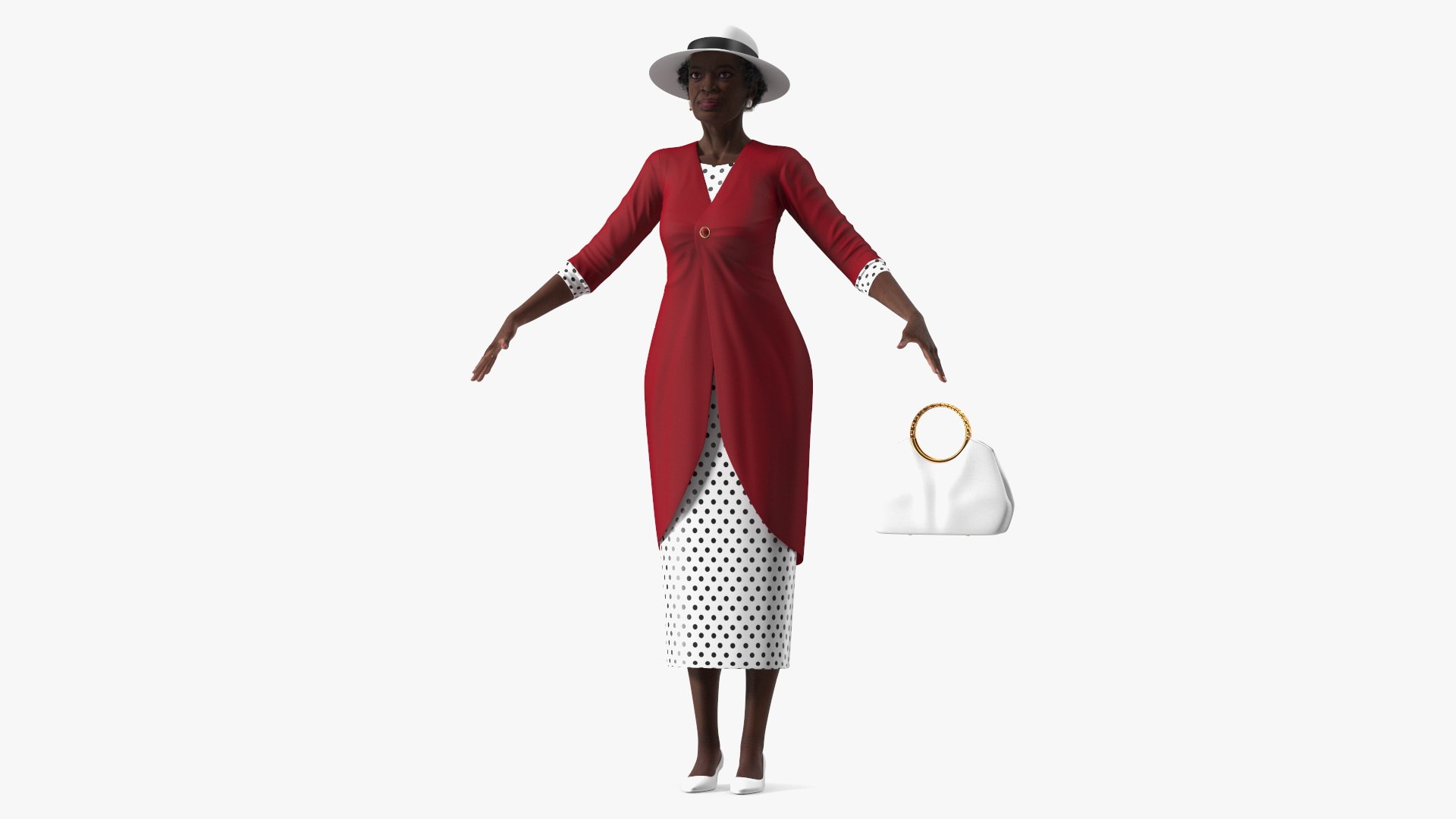 Black Old Lady Party Outfit A-Pose 3D model preview