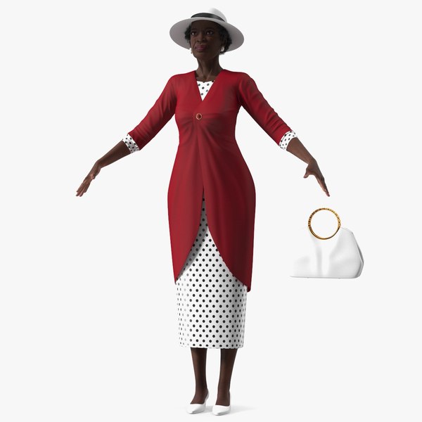 3D Black Old Lady Party Outfit A-Pose model