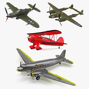 3D Rigged Vintage American Aircrafts Collection 2