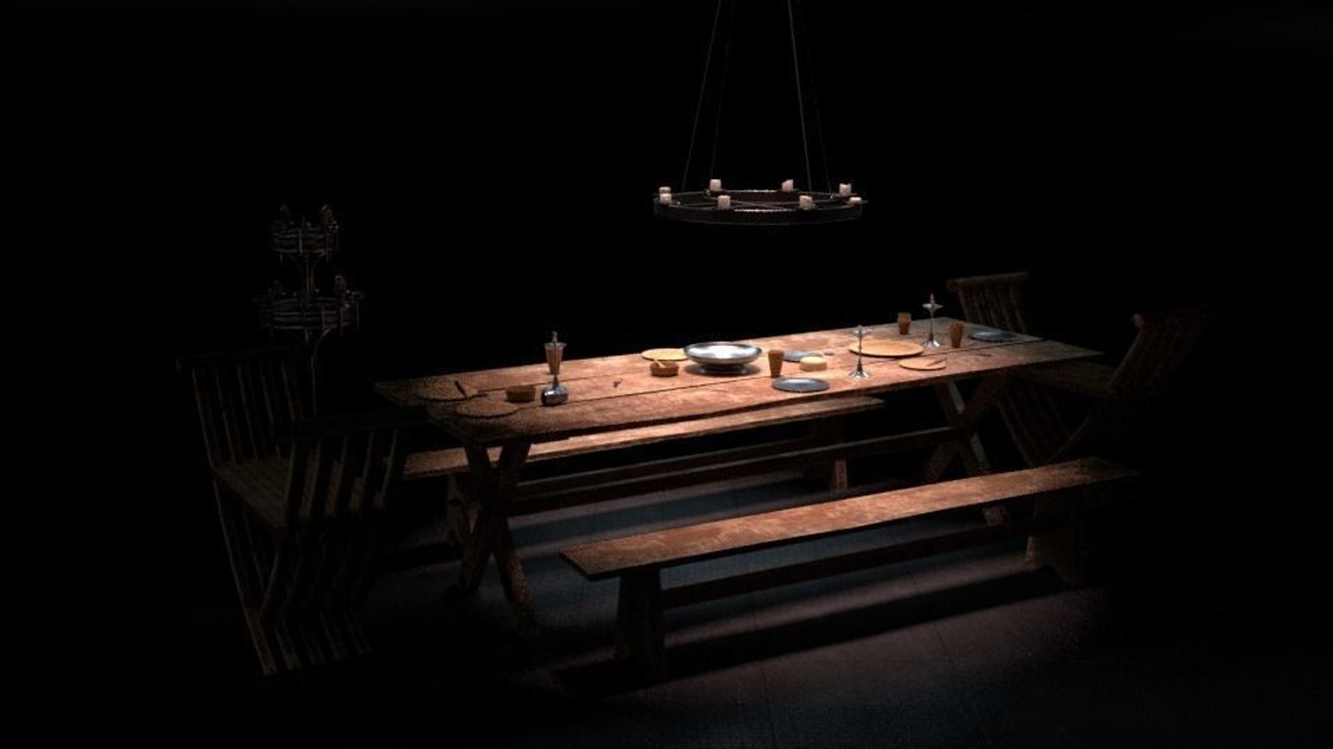 3D Model Medieval Dining Table Low-poly - TurboSquid 1277664