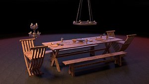 3D model medieval dining table low-poly