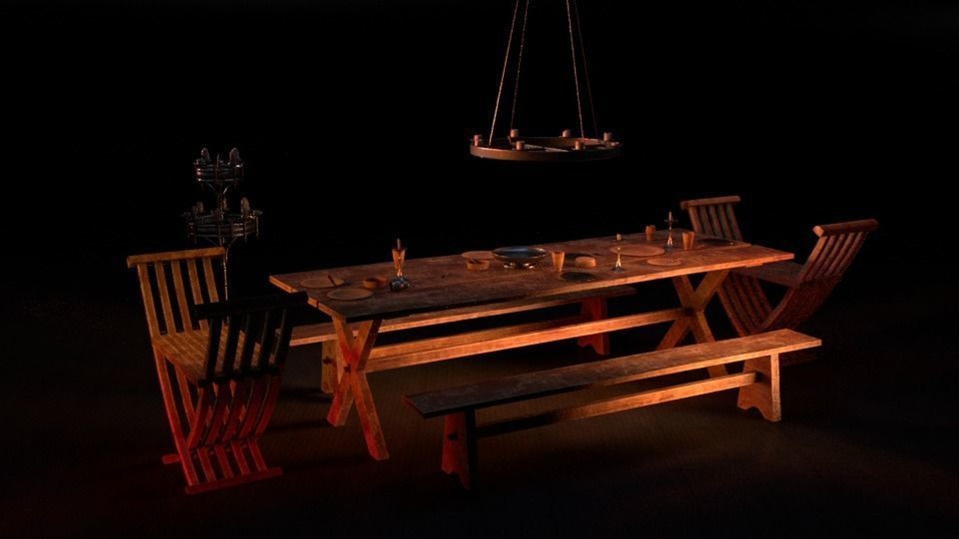 3D Model Medieval Dining Table Low-poly - TurboSquid 1277664