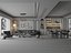 Modelo 3D do interior de um apartamento com sala de estar e jantar em estilo retrô