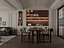 Modelo 3D do interior de um apartamento com sala de estar e jantar em estilo retrô