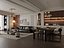 Modelo 3D do interior de um apartamento com sala de estar e jantar em estilo retrô