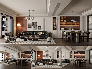 3D Retro Style Living And Dining Room Apartment Interior 3D Model