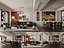 Modelo 3D do interior de um apartamento com sala de estar e jantar em estilo retrô