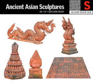 3D ancient asian sculptures pack