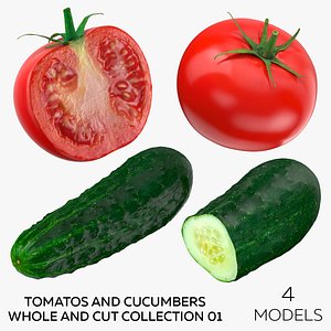 Tomatos and Cucumbers Whole and Cut 01 - 4 models 3D model