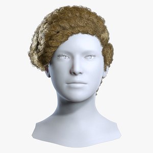 Realistic Female Curly Updo Hair Low-Poly - Game Ready model