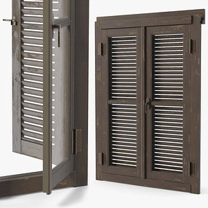 Old Wooden Window Shutters Brown 3D