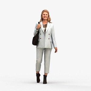 00400Mila001 - Adult Caucasian woman walking through office in autumn business attire with bag 3D model