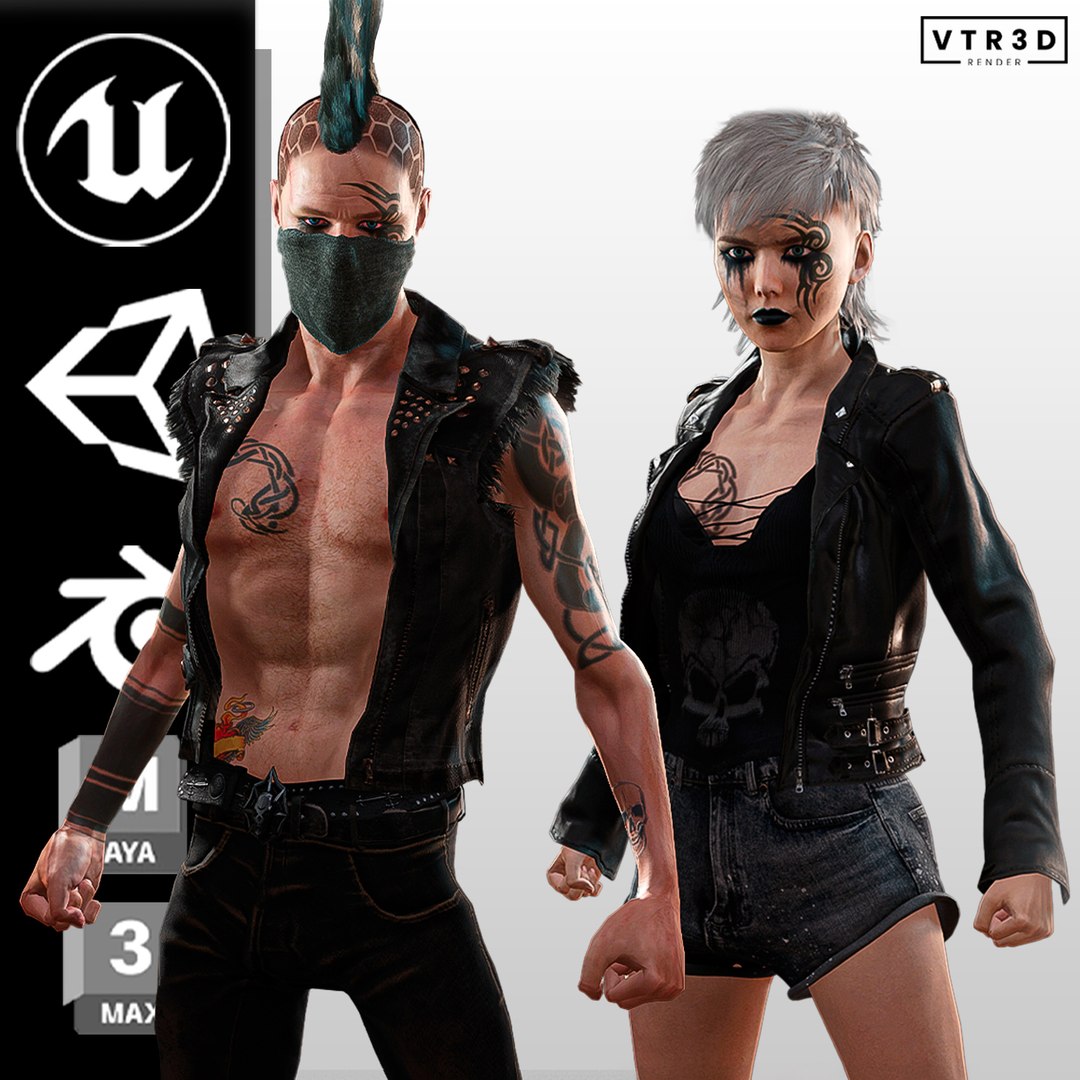 3D Post-Apocalyptic Punk Characters Rigged Male Female - TurboSquid 2392778