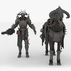 Rider Warrior with 2 Horse Rigged and Animated model