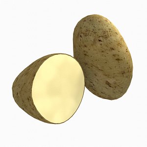 3D Raw Potato and Half Potato