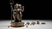 Indian Goddess Statue 3D Model Pack Hindu Trishula Trident Diya Lamp Rocks