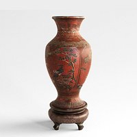 Red Lacquer Chinese Vases 19th Century