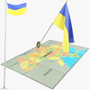 Ukrainian Flags and Map Collection V4 3D model
