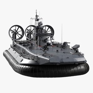 Zubr-Class Amphibious Assault Hovercraft with Turbines Gray Rigged 3D model