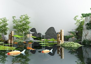 3D model Landscape design Waterscape sculpture public art Lotus leaf rockery entrance garden pond