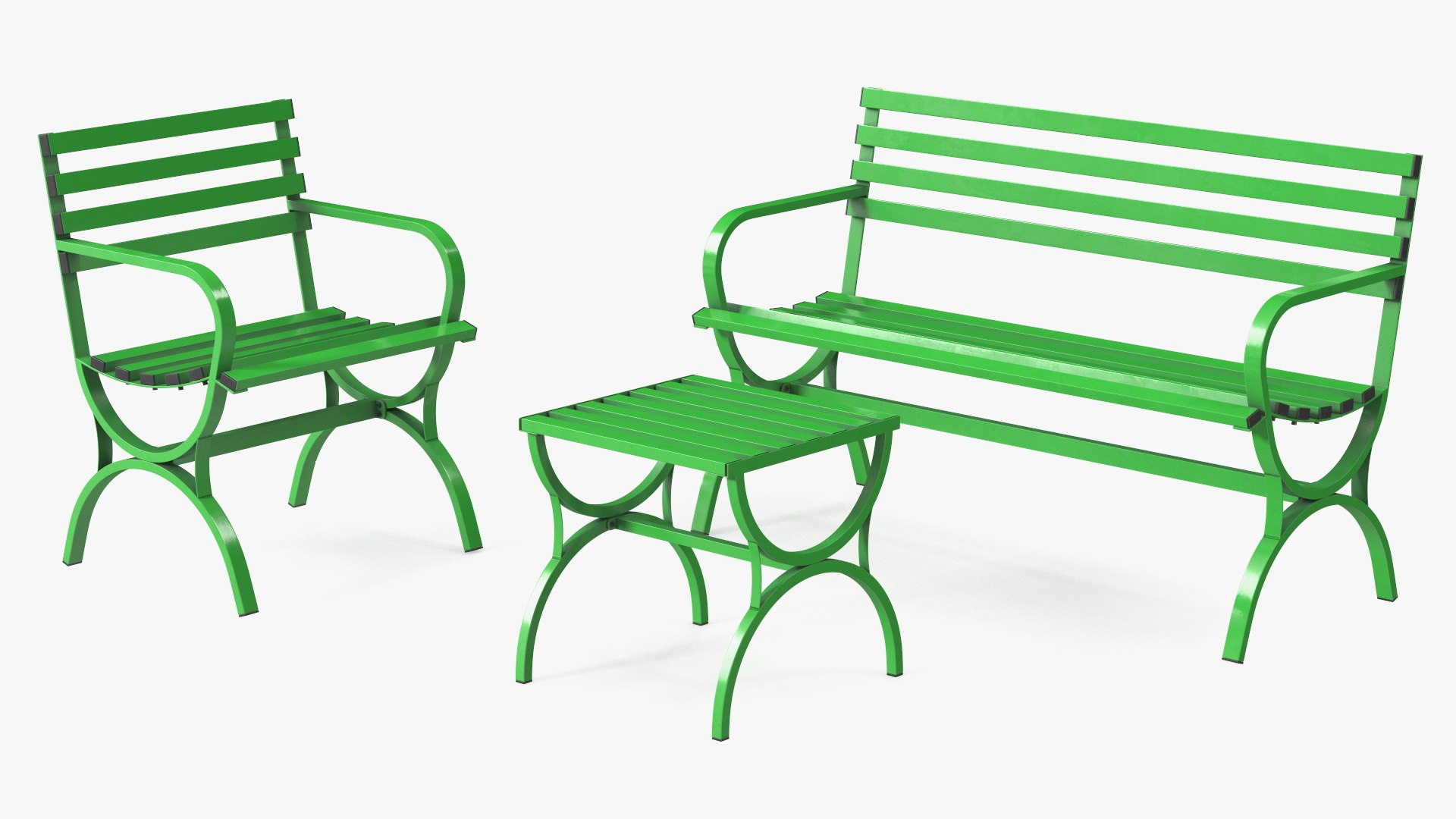 Metal Outdoor Furniture Set Green 3D model preview