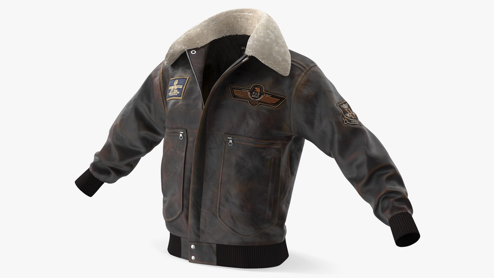 Old Fur Bomber Jacket Black Fur 3D model preview