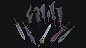 Low-poly Cartoon Fantasy Swords Polygonal Style