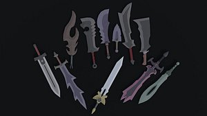 Low-poly Cartoon Fantasy Swords Polygonal Style