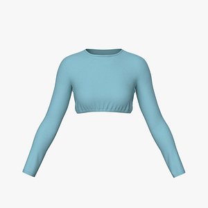 Slim Fit Long Sleeve Crop Top 3D model