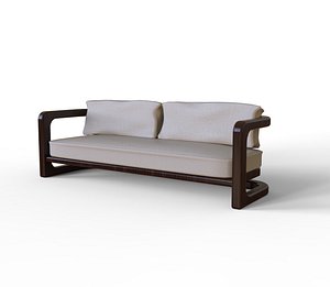Modern Wooden Frame Sofa with Beige Cushions