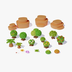 Cartoon Nature - Trees Plants Rocks