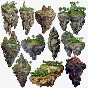 Floating Islands Low Poly Fantasy Package 11 Items