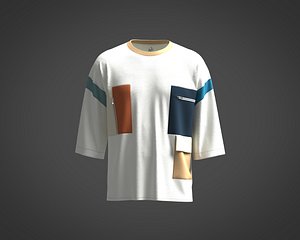 Mens t-shirt with multiple pockets color block 3D model