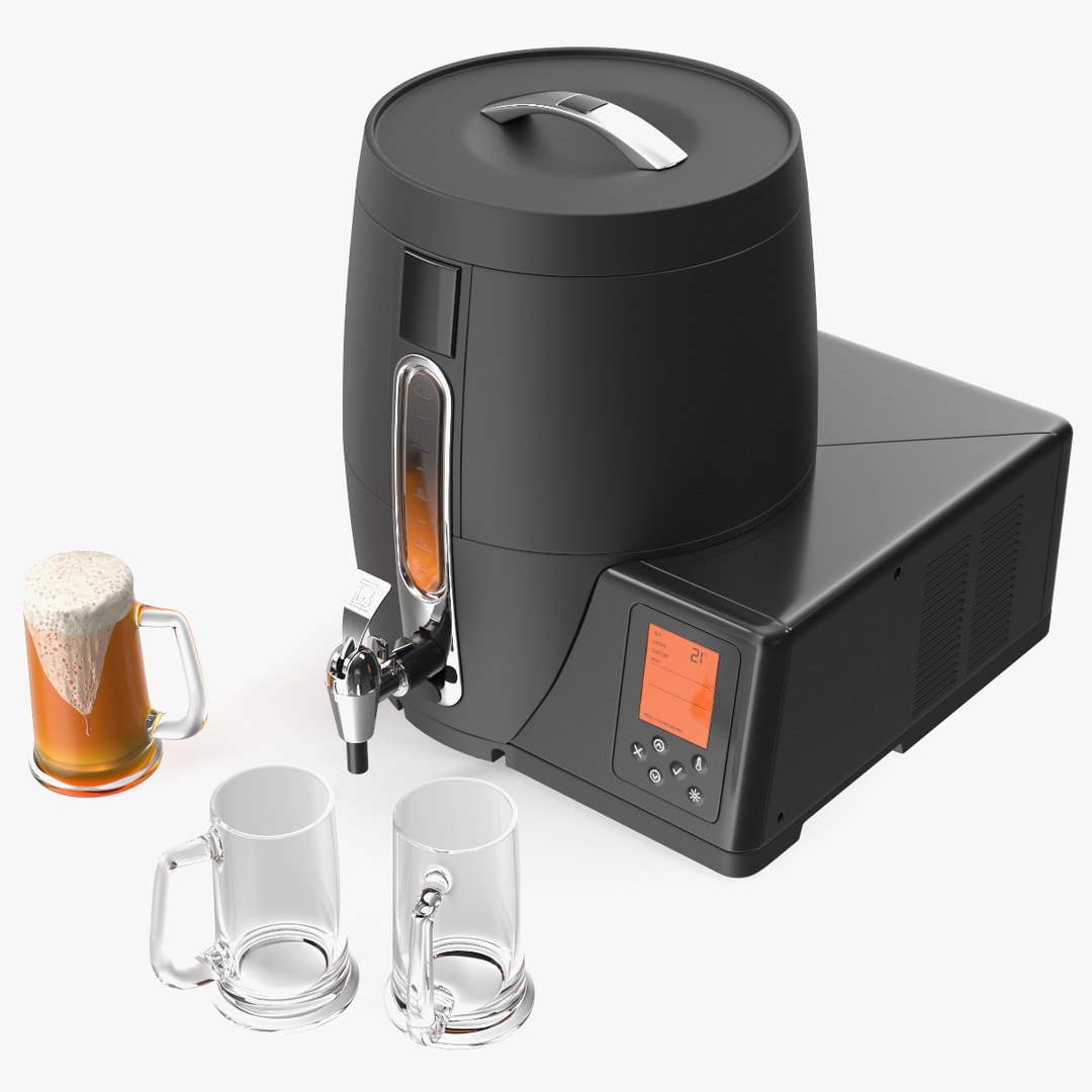 Home Beer Brewing Machine with Beer Mugs 3D model preview