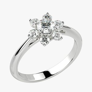 3D Tiffanys Style Snowflake 4mm Stone Gold Ring