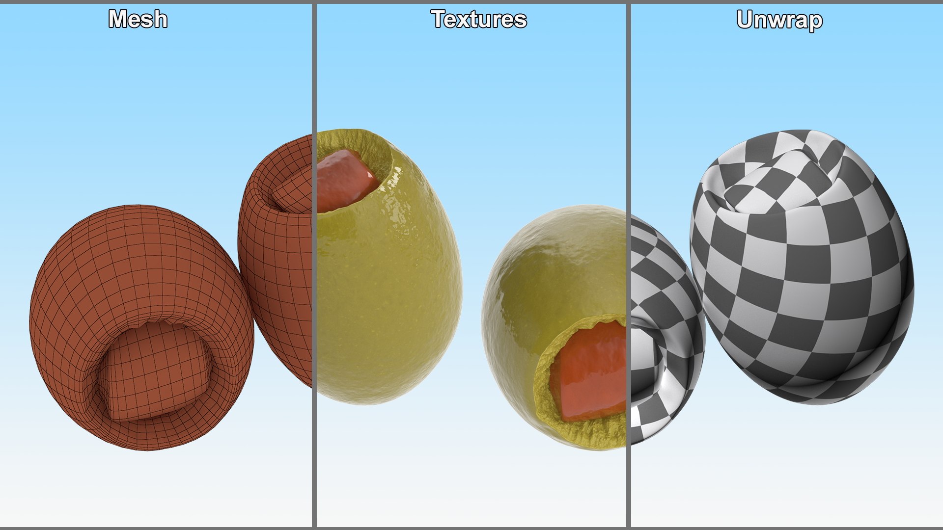 3D Stuffed Olives Collection model https://p.turbosquid.com/ts-thumb/oi/WpPG86/zT/stuffed_olives_collection_016/jpg/1748952993/1920x1080/fit_q87/822f73c62de1c2419e0c8bebbe129ae3c3401084/stuffed_olives_collection_016.jpg