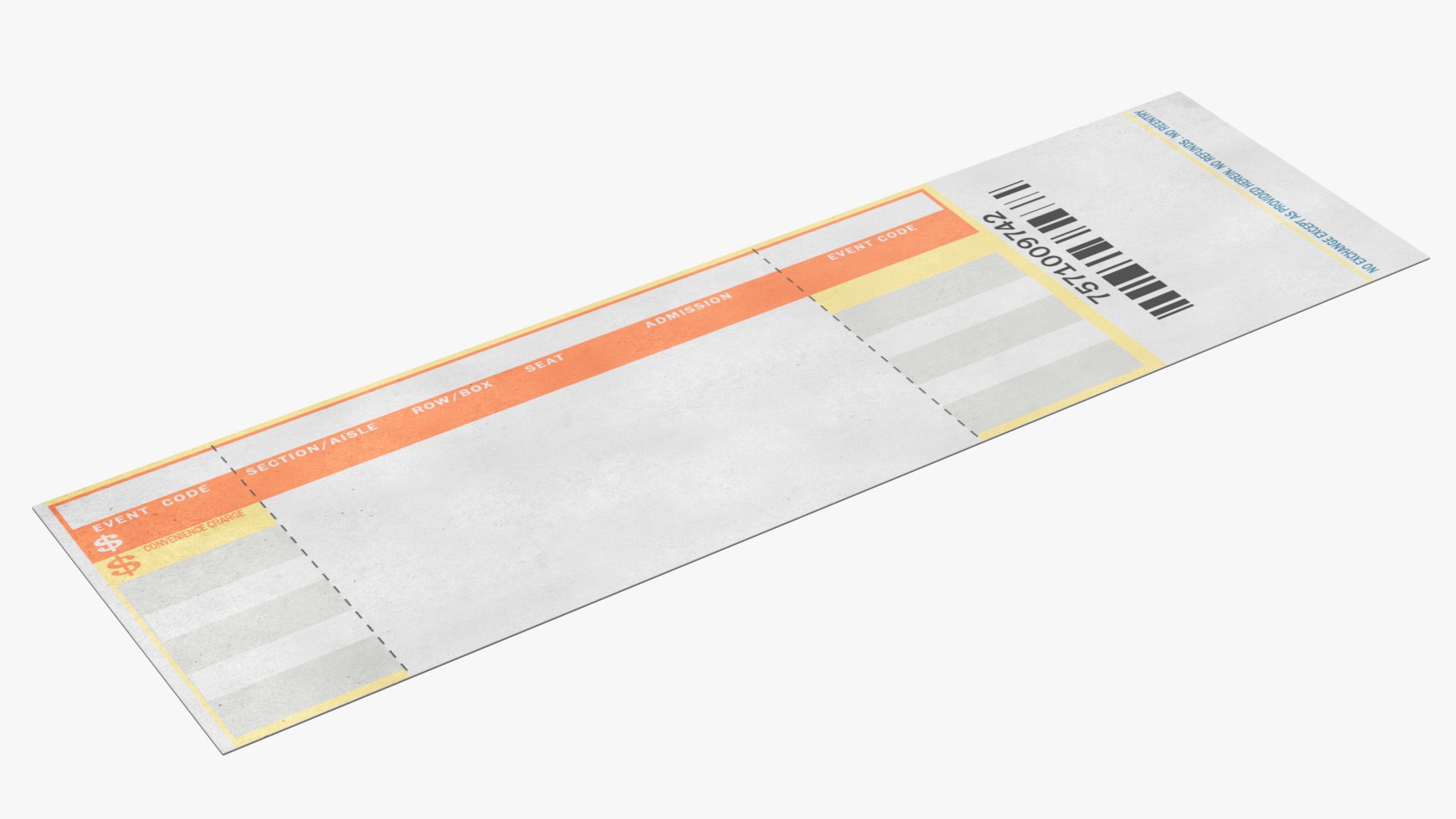 Event Admission Blank Ticket 3D model preview