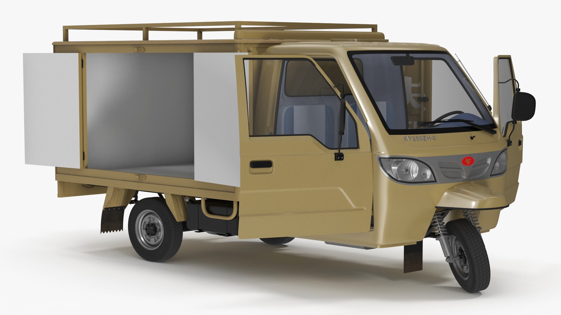 Delivery Trike with Close Body Beige Rigged for Cinema 4D 3D model preview