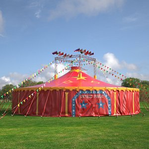3D model Amusement Park Circus Tent on Grass with Fur