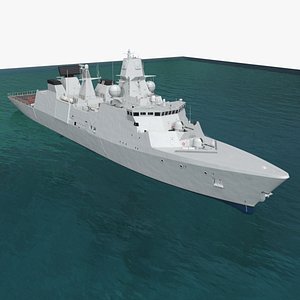 Naval Combat Ship with Helideck Afloat in Sea model