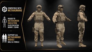 3D Desert Tactical Operator Outfit for Games UE5Unity model