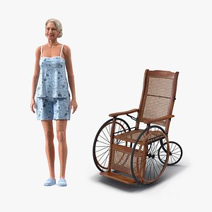 3D Rigged Elderly Woman with Wheelchair Collection